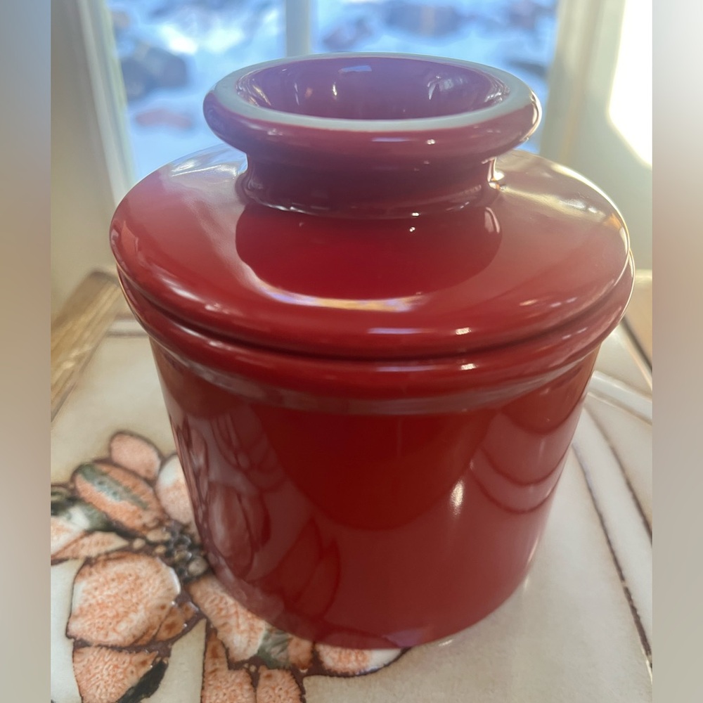 Butter Bell Original Water-Seal Butter Crock Red Ceramic 4.75”